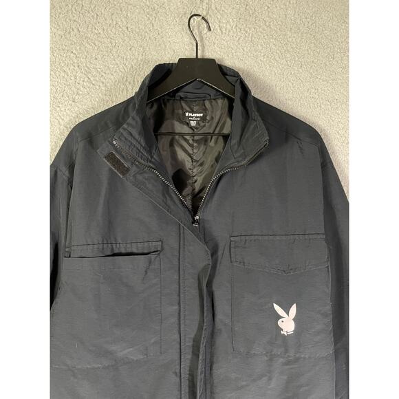Playboy by PacSun Black Bomber Jacket XS/S Logo Back Spell Out Cotton Blend - Picture 11 of 12